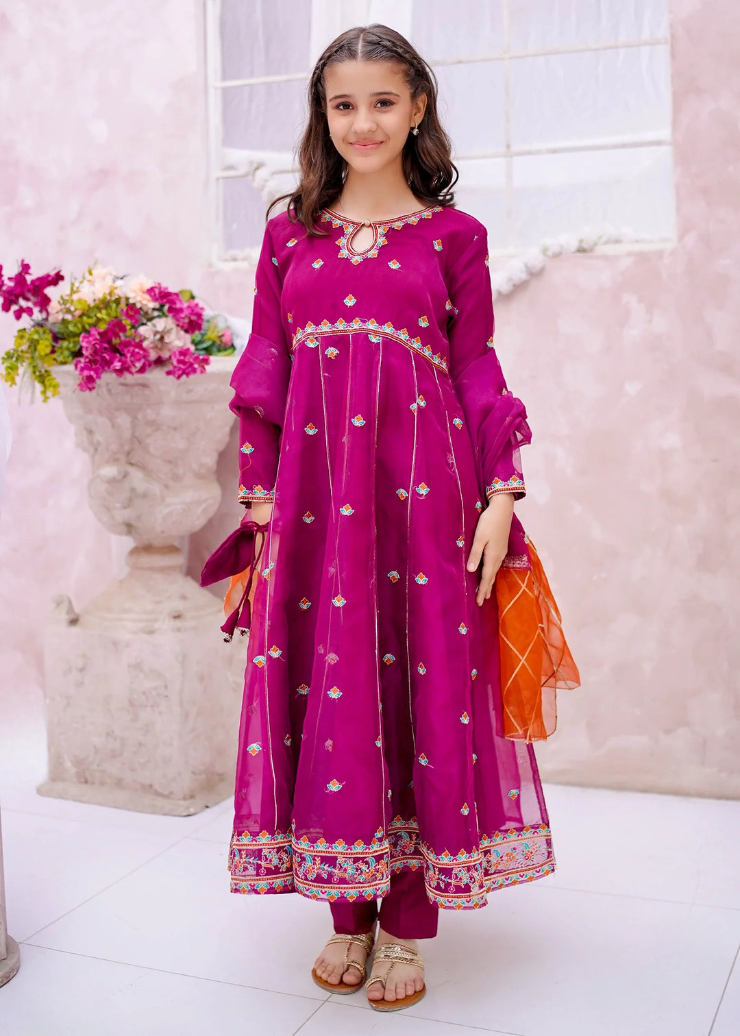 Modest - Organza Embroidered Suit For Girl - Purple - 3 Piece