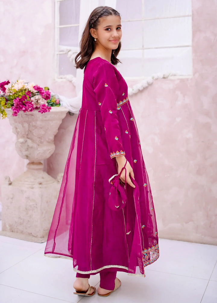 Modest - Organza Embroidered Suit For Girl - Purple - 3 Piece