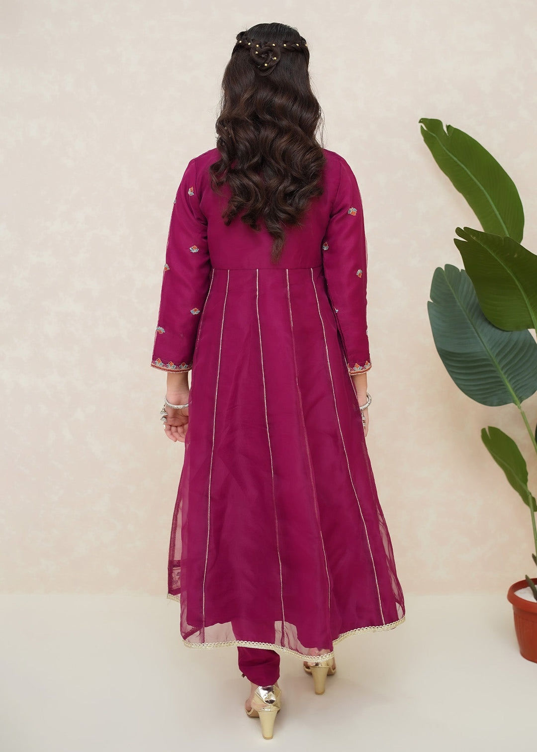 Modest - Organza Embroidered Suit For Girl - Purple - 3 Piece