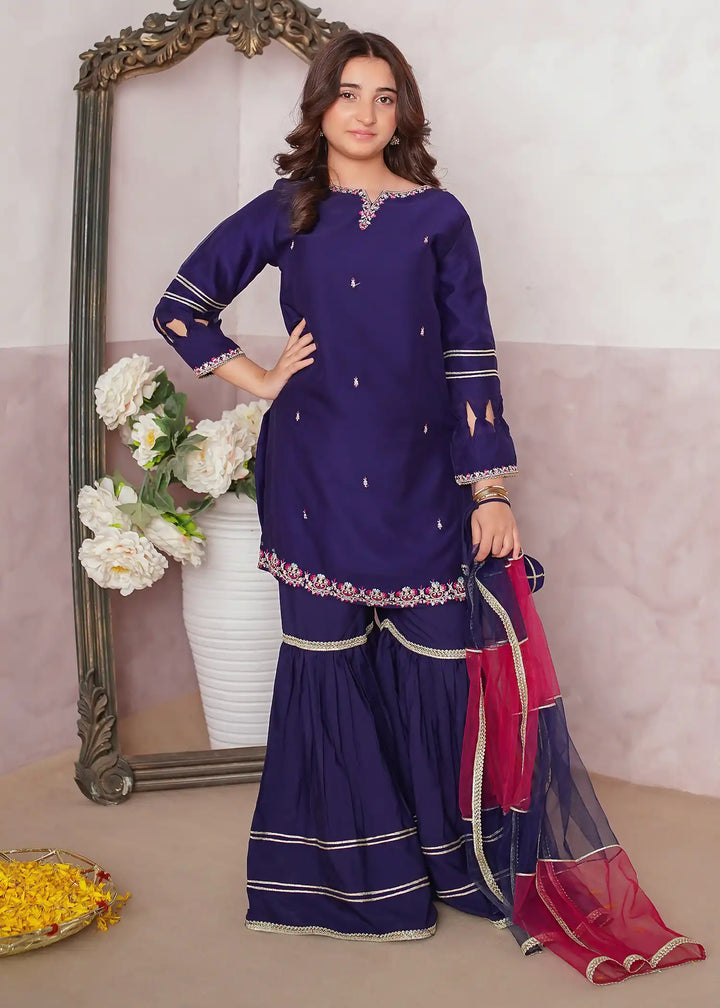 Modest - Chiffon Embroidered Gharara For Girl -  3 Piece
