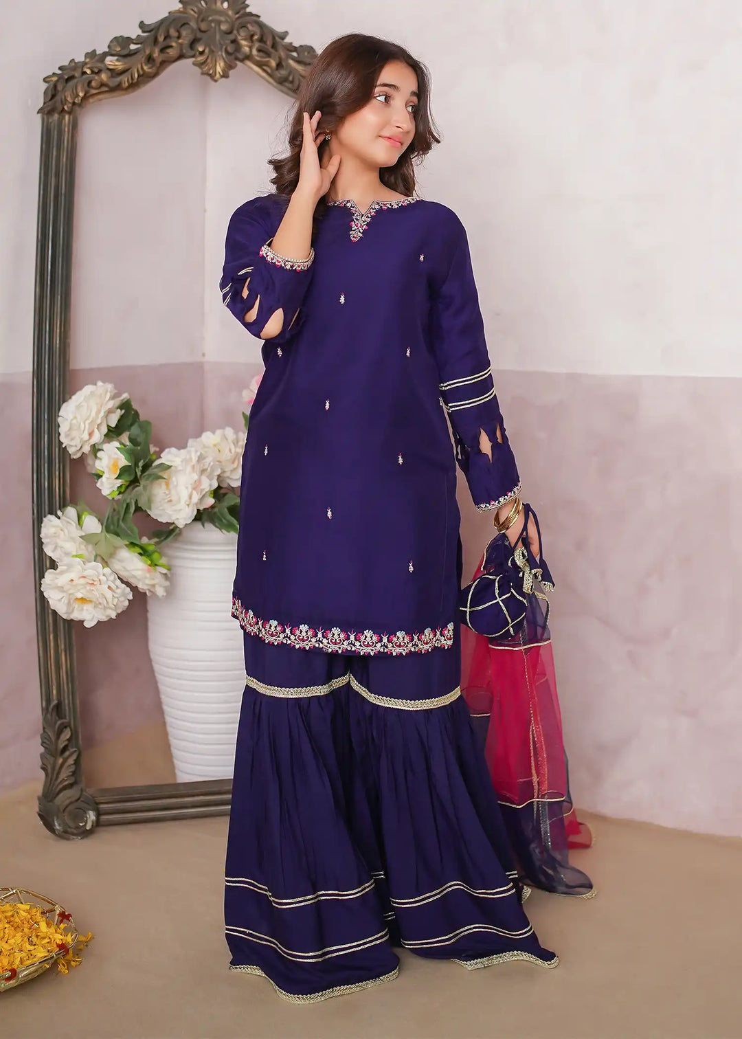 Modest - Chiffon Embroidered Gharara For Girl -  3 Piece