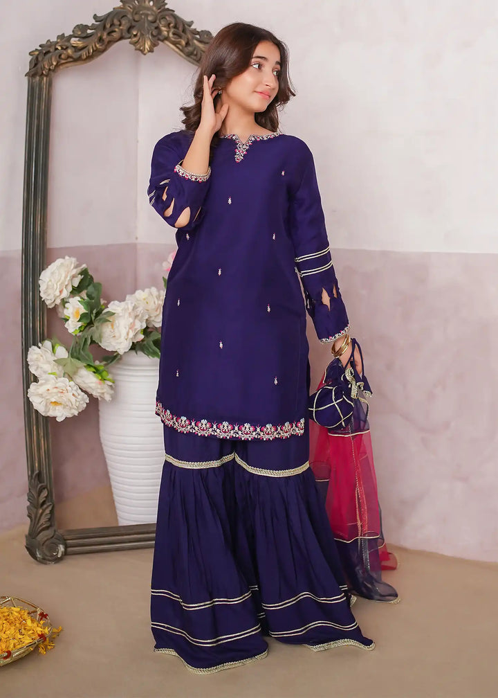 Modest - Chiffon Embroidered Gharara For Girl -  3 Piece
