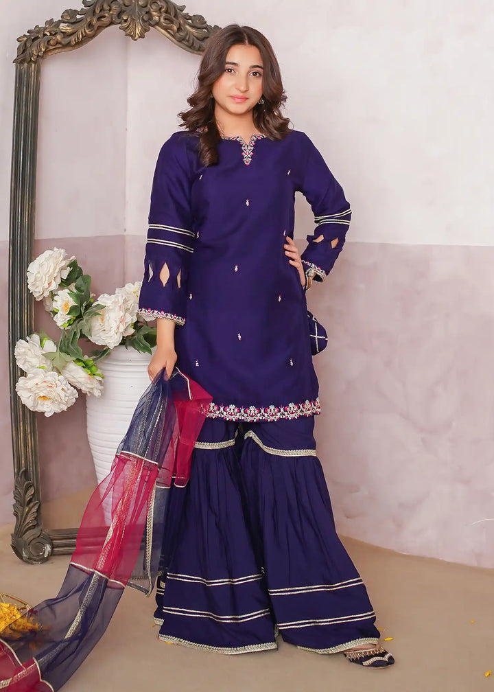 Modest - Chiffon Embroidered Gharara For Girl -  3 Piece