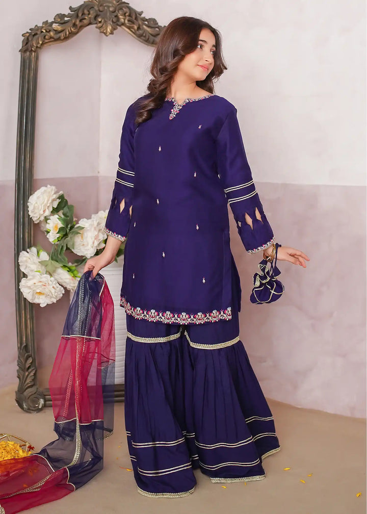 Modest - Chiffon Embroidered Gharara For Girl -  3 Piece