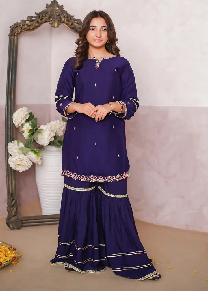 Modest - Chiffon Embroidered Gharara For Girl -  3 Piece