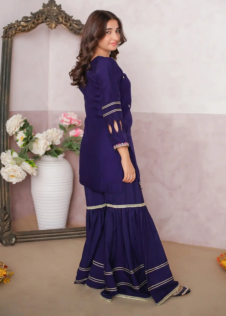 Modest - Chiffon Embroidered Gharara For Girl -  3 Piece