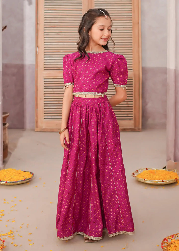 Modest - Rawsilk Printed Lehenga For Girl -  3 Piece