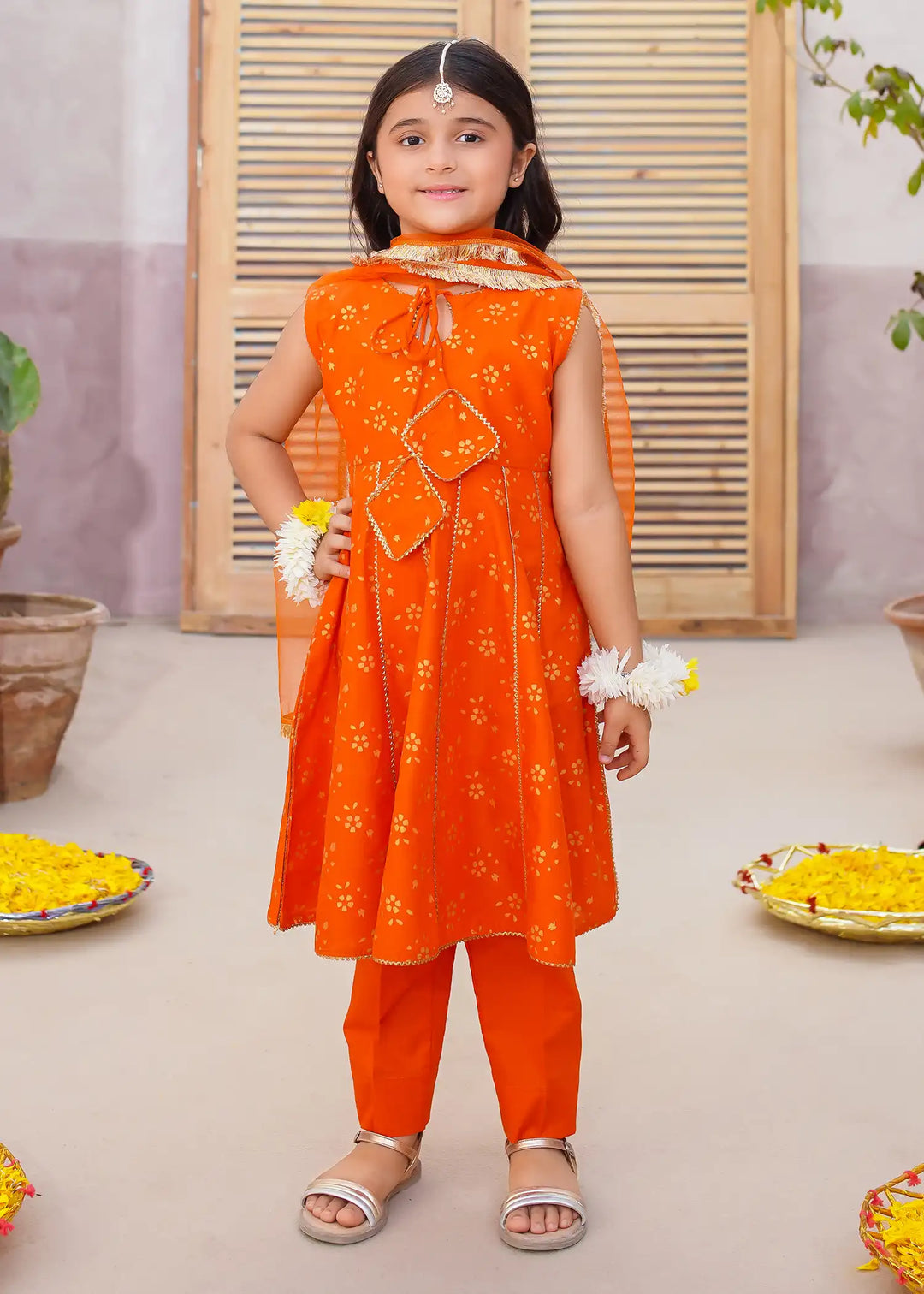 Modest - Cotton Suit For Girl - Orange - 3 Piece