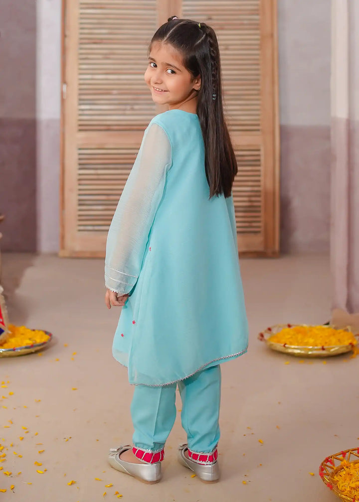Modest - Chiffon Embroidered Suit For Girl - Blue - 3 Piece