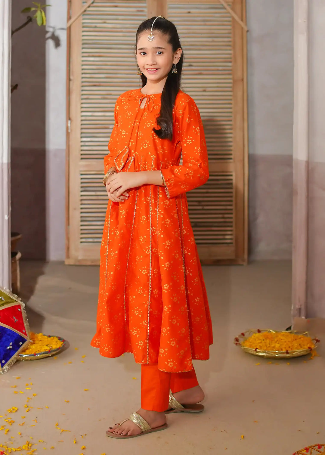 Modest - Cotton Suit For Girl - Orange - 3 Piece