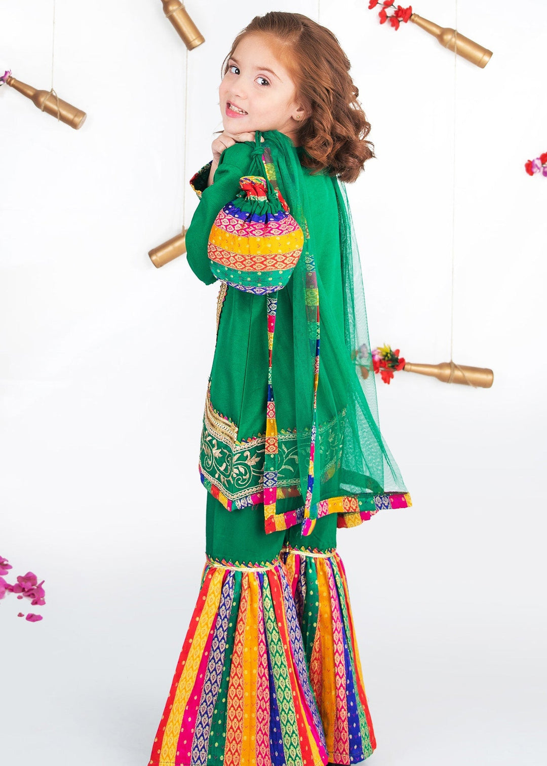 Modest - Raw Silk Wedding Dress For Girl - Green - 3 Piece