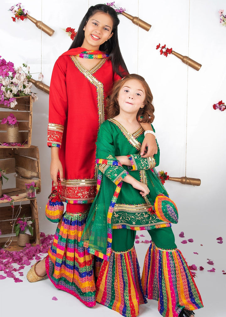 Modest - Raw Silk Wedding Dress For Girl - Green - 3 Piece
