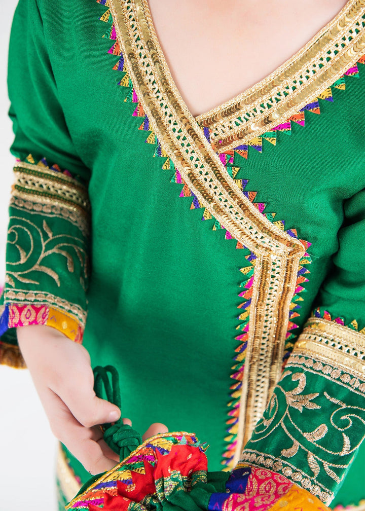 Modest - Raw Silk Wedding Dress For Girl - Green - 3 Piece
