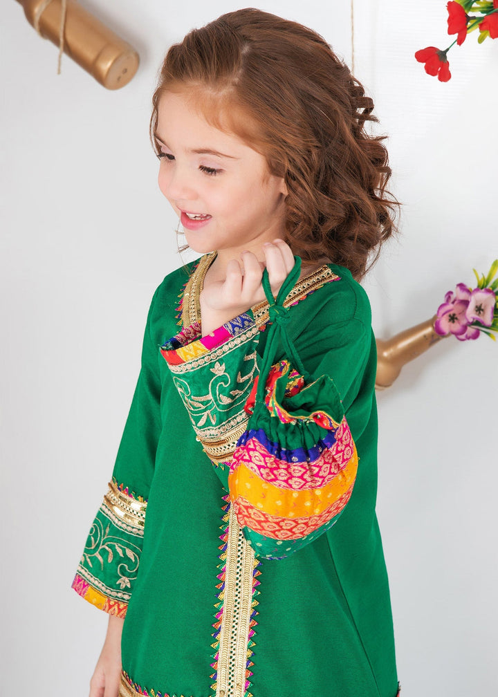 Modest - Raw Silk Wedding Dress For Girl - Green - 3 Piece
