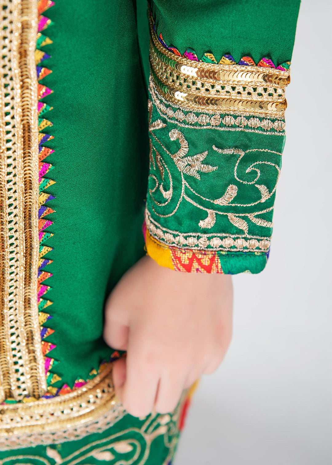 Modest - Raw Silk Wedding Dress For Girl - Green - 3 Piece