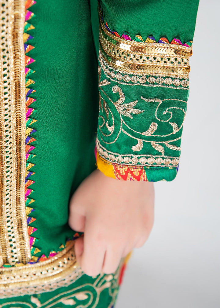 Modest - Raw Silk Wedding Dress For Girl - Green - 3 Piece