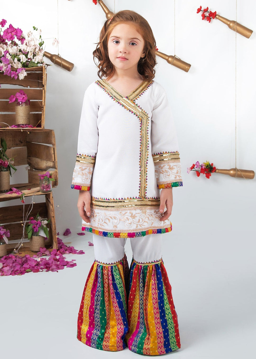 Modest - Raw Silk Wedding Dress For Girl - White - 3 Piece