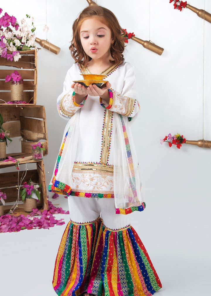 Modest - Raw Silk Wedding Dress For Girl - White - 3 Piece