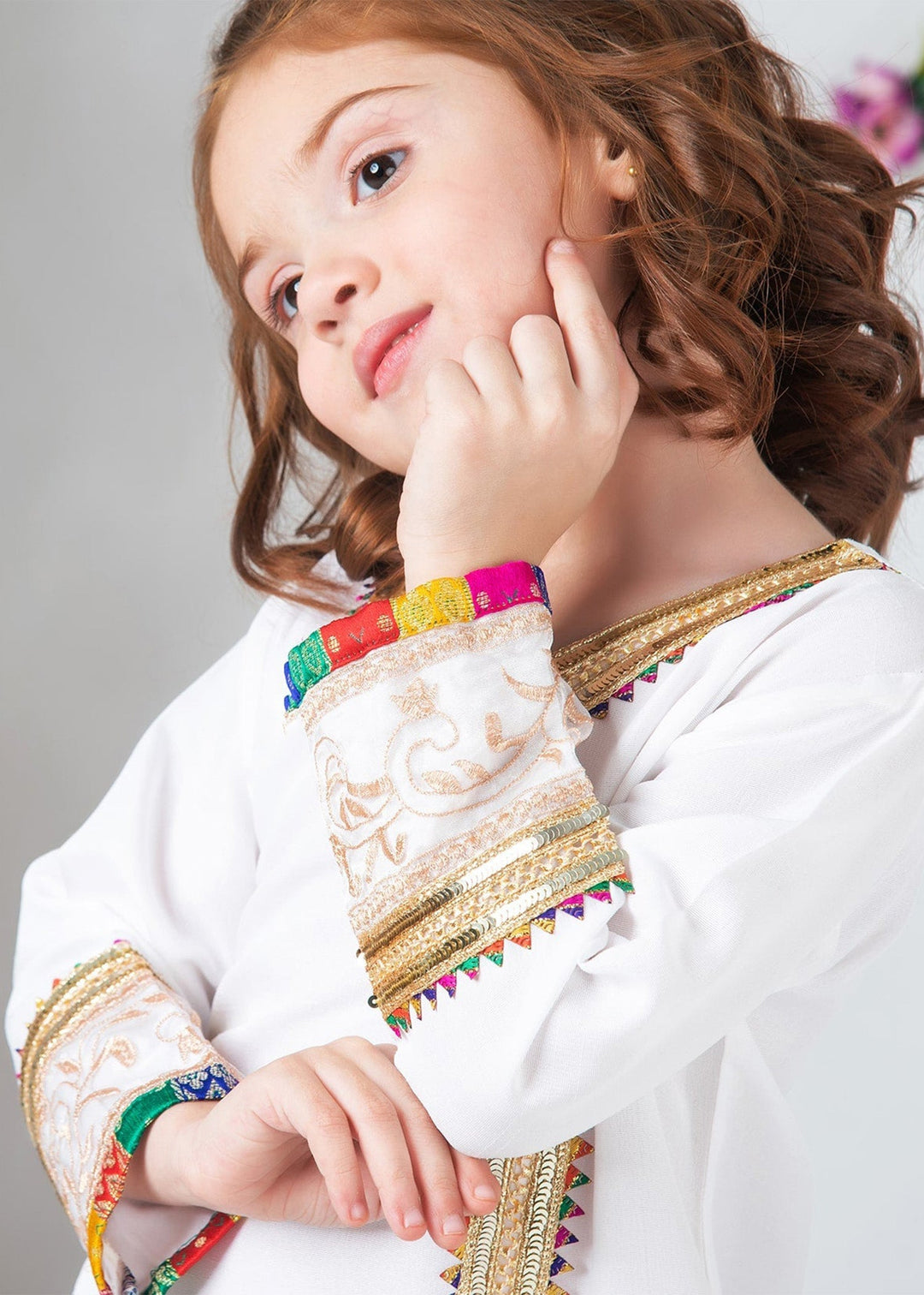 Modest - Raw Silk Wedding Dress For Girl - White - 3 Piece