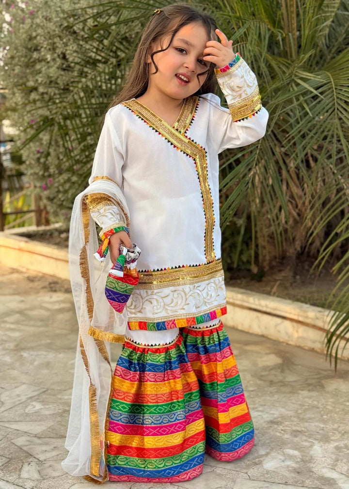 Modest - Raw Silk Wedding Dress For Girl - White - 3 Piece