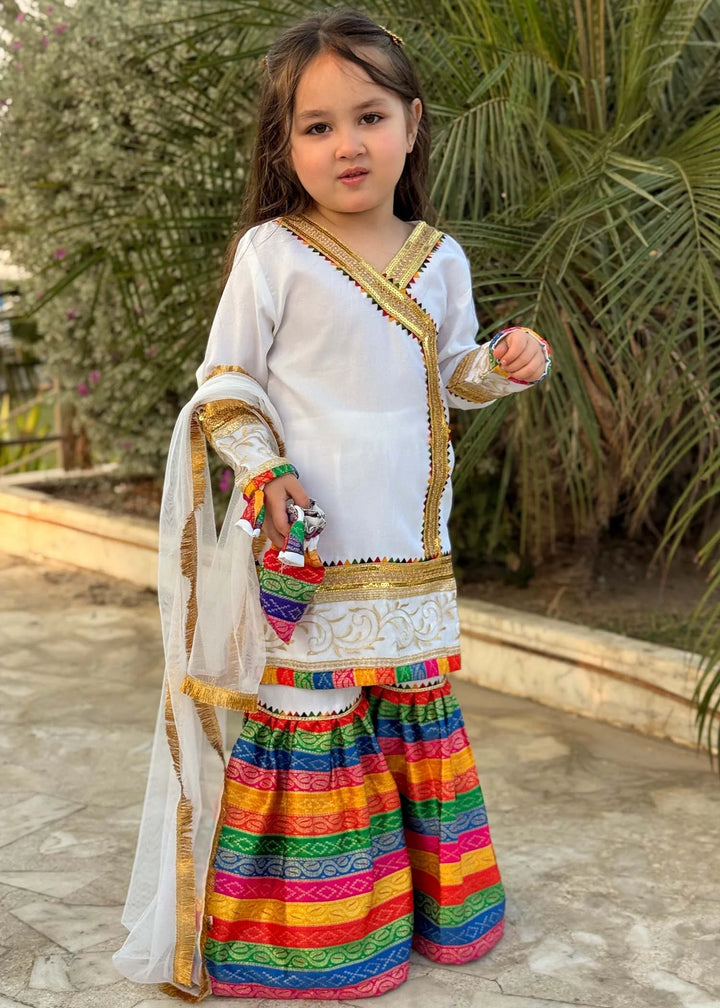 Modest - Raw Silk Wedding Dress For Girl - White - 3 Piece