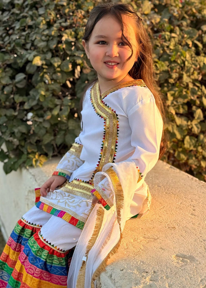 Modest - Raw Silk Wedding Dress For Girl - White - 3 Piece