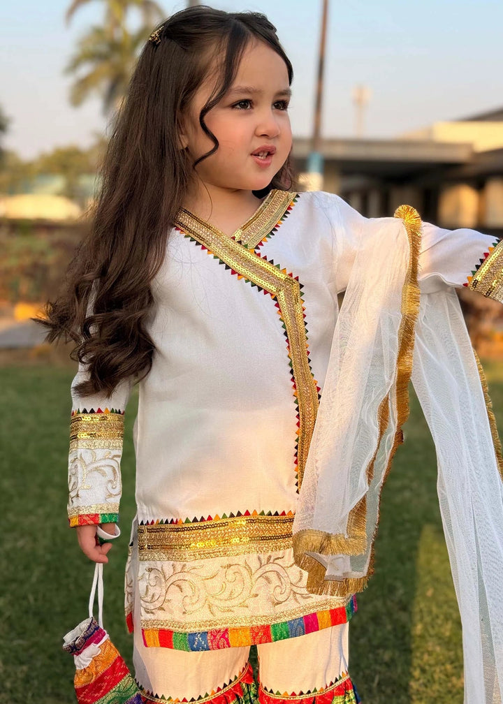 Modest - Raw Silk Wedding Dress For Girl - White - 3 Piece