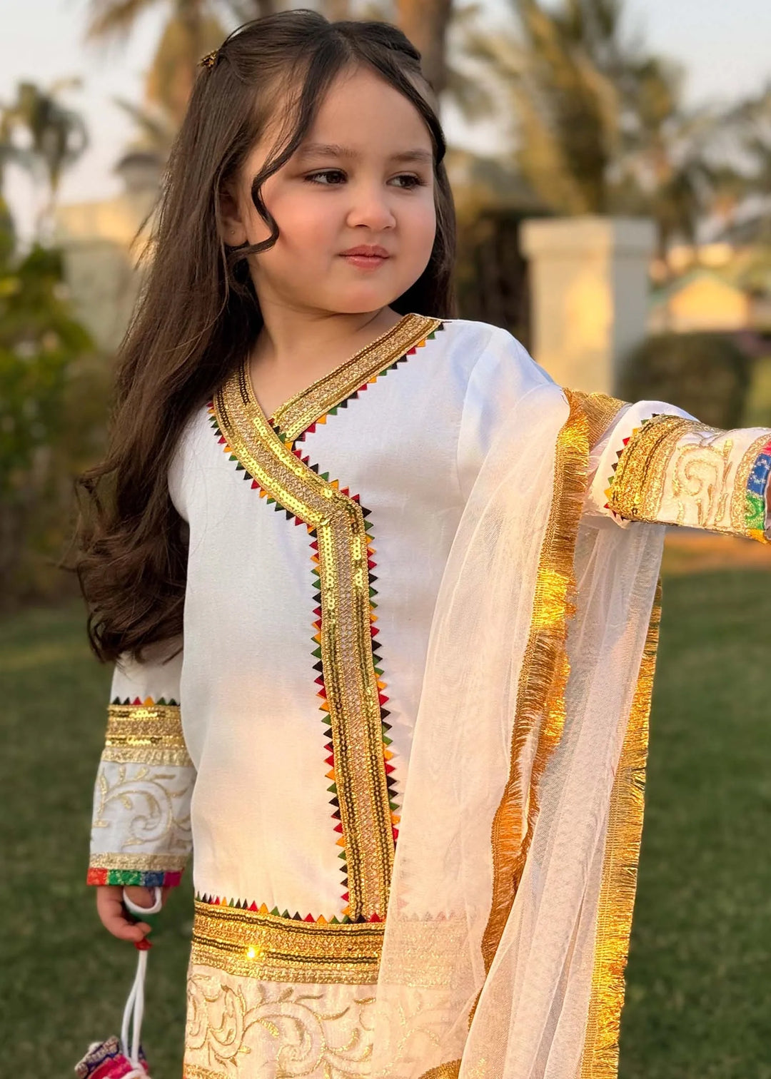 Modest - Raw Silk Wedding Dress For Girl - White - 3 Piece