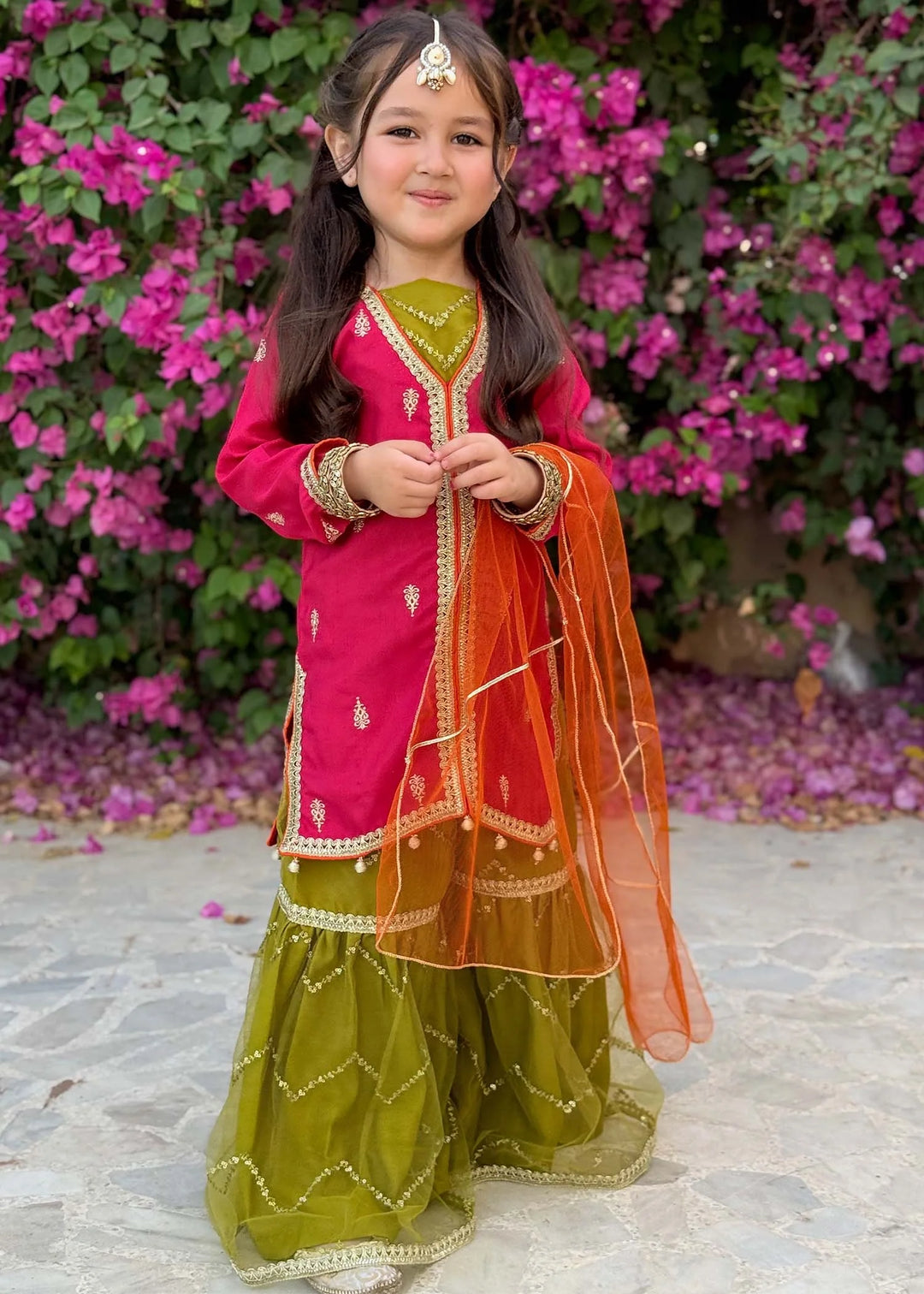 Modest - Rawsilk Embroidered Gharara For Girl -  3 Piece