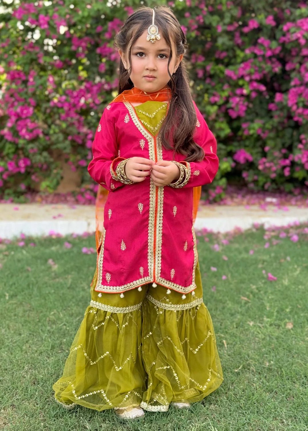 Modest - Rawsilk Embroidered Gharara For Girl -  3 Piece