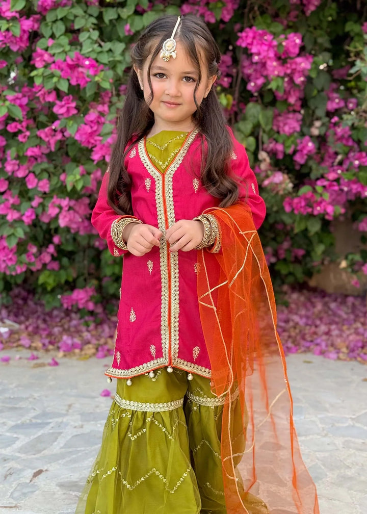 Modest - Rawsilk Embroidered Gharara For Girl -  3 Piece