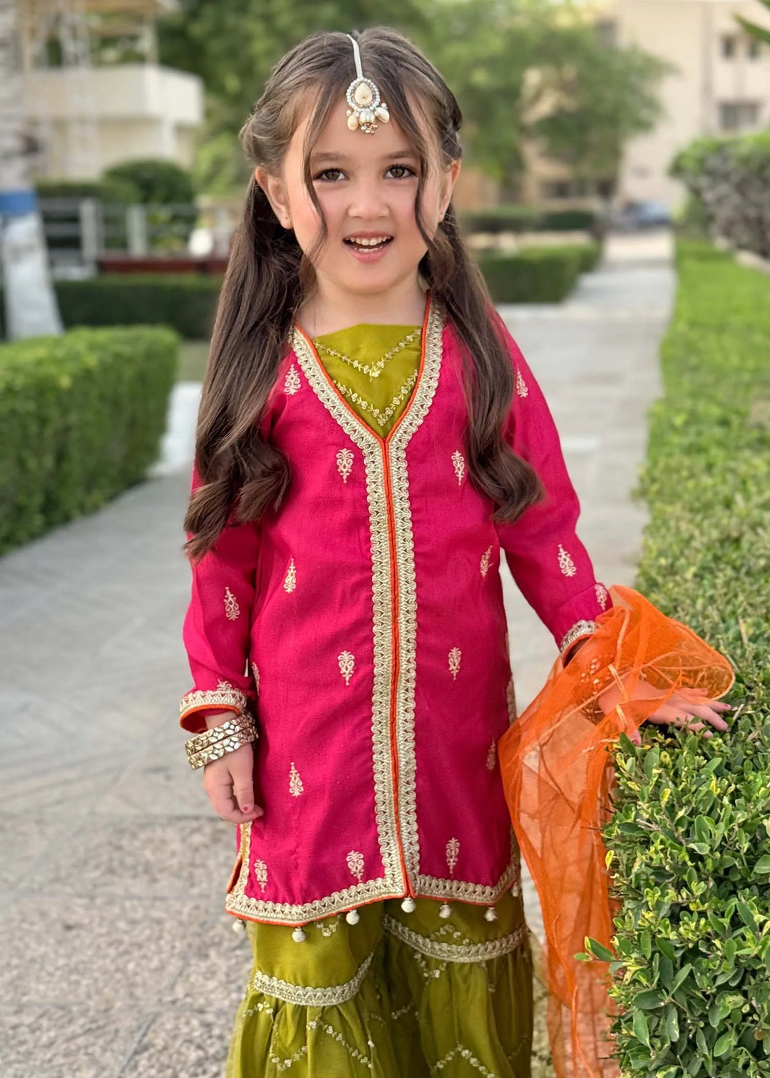 Modest - Rawsilk Embroidered Gharara For Girl -  3 Piece