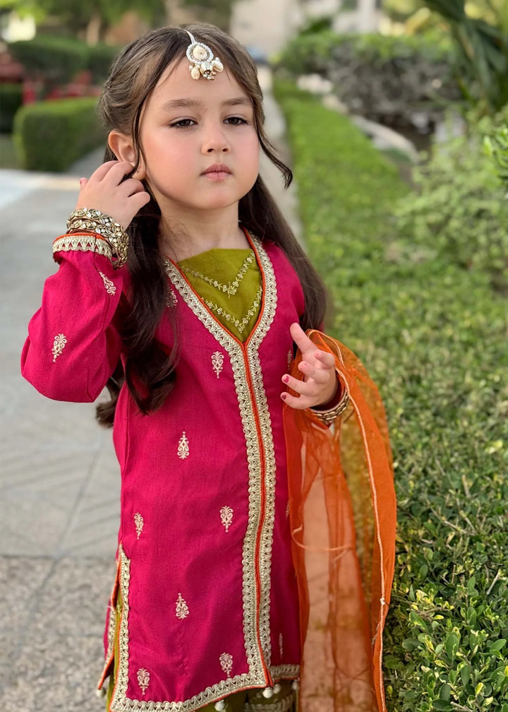 Modest - Rawsilk Embroidered Gharara For Girl -  3 Piece