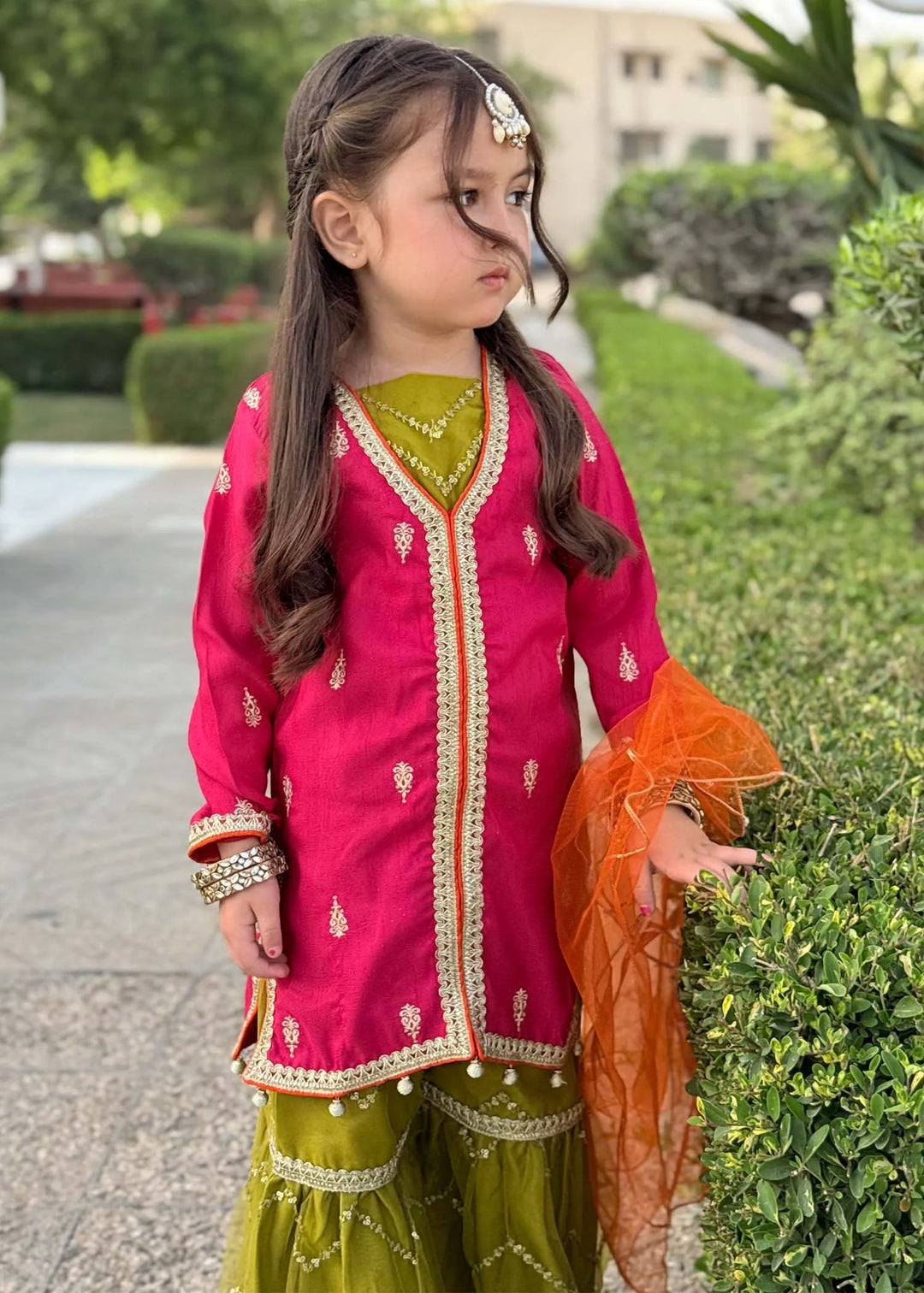Modest - Rawsilk Embroidered Gharara For Girl -  3 Piece