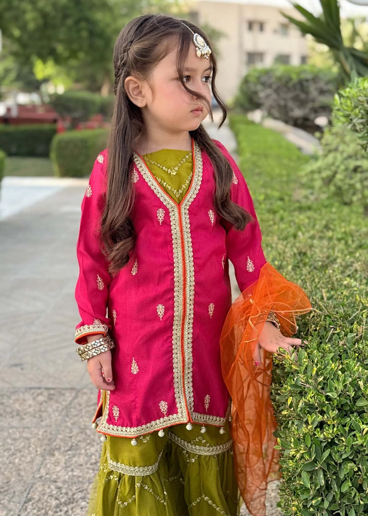 Modest - Rawsilk Embroidered Gharara For Girl -  3 Piece