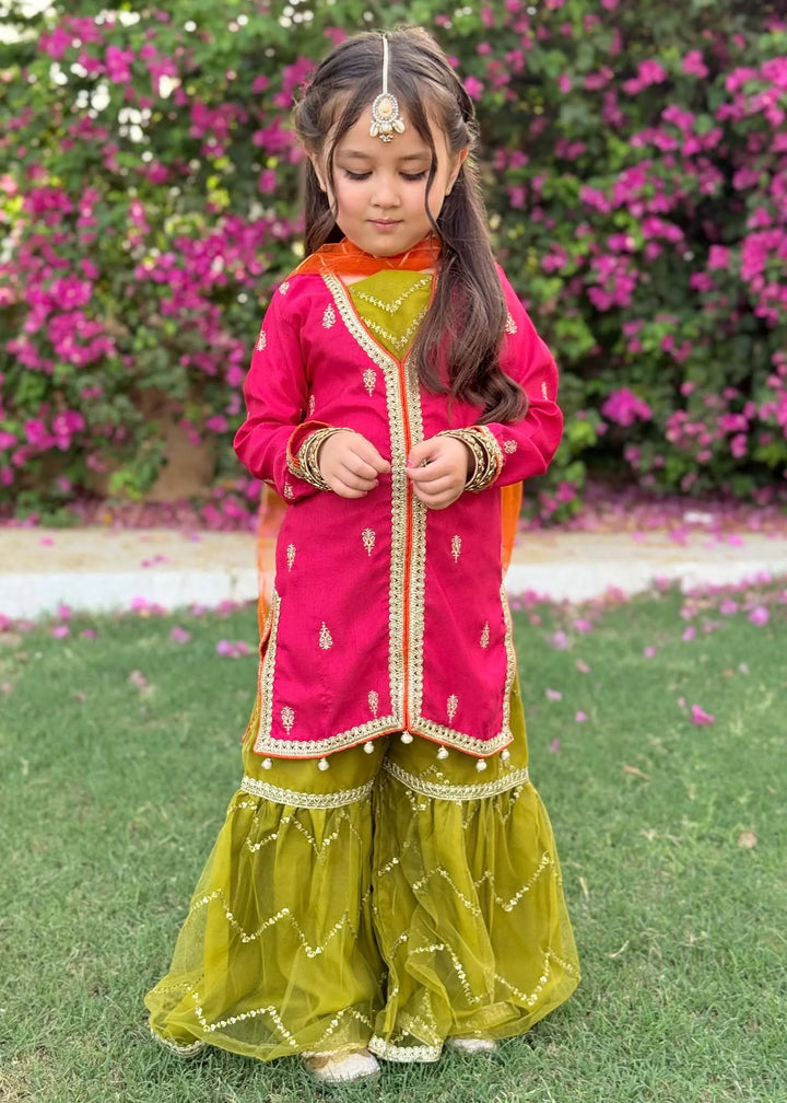 Modest - Rawsilk Embroidered Gharara For Girl -  3 Piece