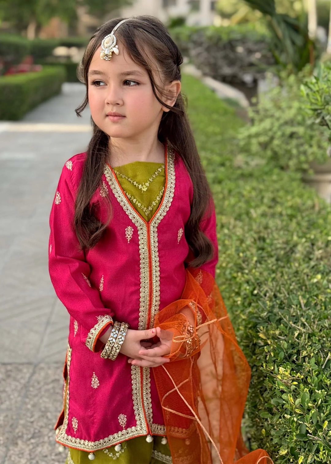 Modest - Rawsilk Embroidered Gharara For Girl -  3 Piece