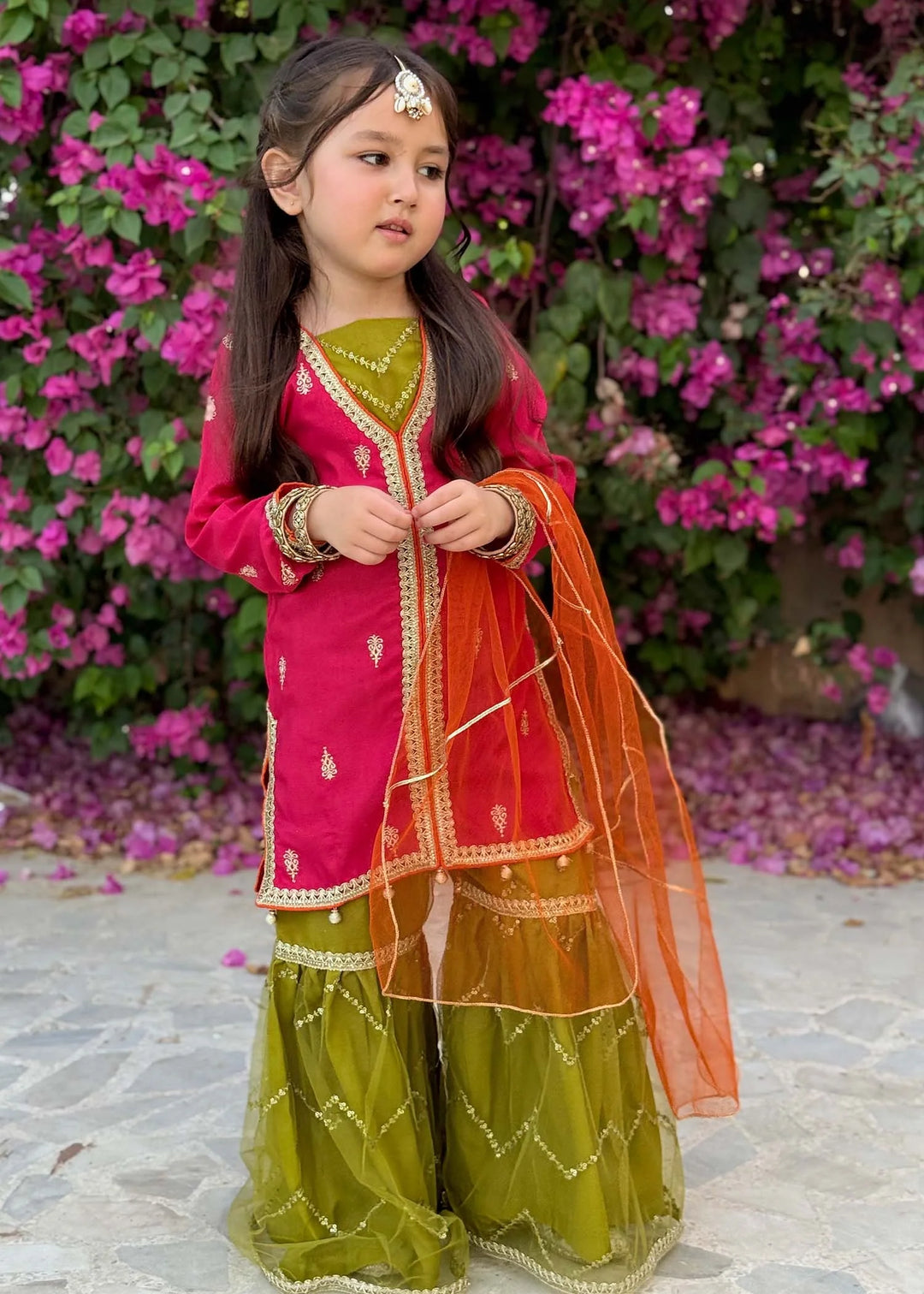 Modest - Rawsilk Embroidered Gharara For Girl -  3 Piece