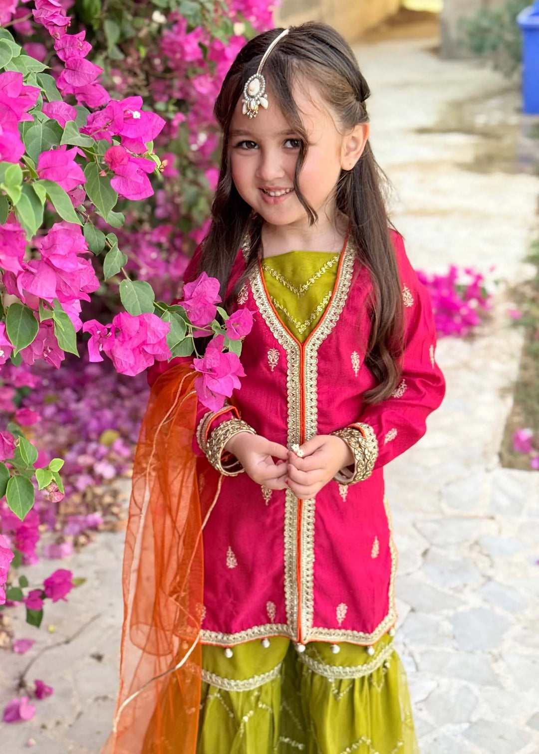 Modest - Rawsilk Embroidered Gharara For Girl -  3 Piece