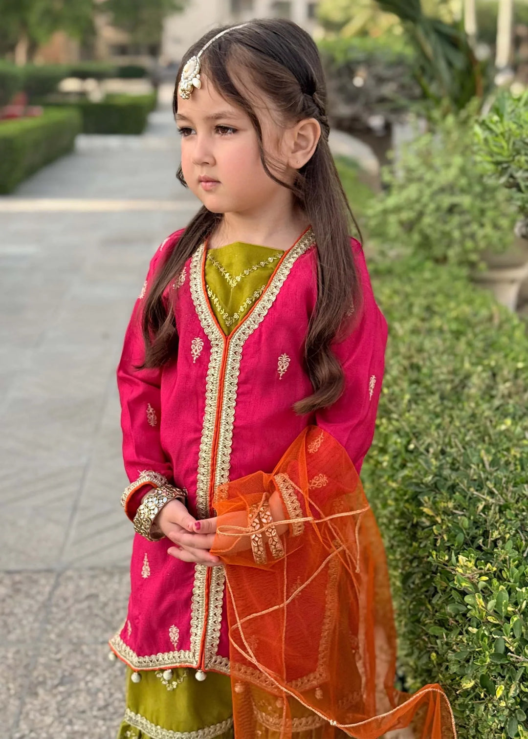 Modest - Rawsilk Embroidered Gharara For Girl -  3 Piece