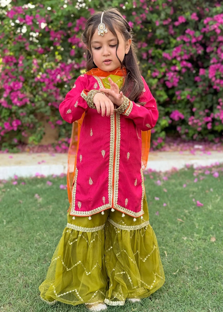 Modest - Rawsilk Embroidered Gharara For Girl -  3 Piece