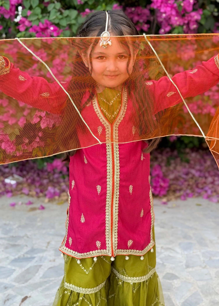 Modest - Rawsilk Embroidered Gharara For Girl -  3 Piece