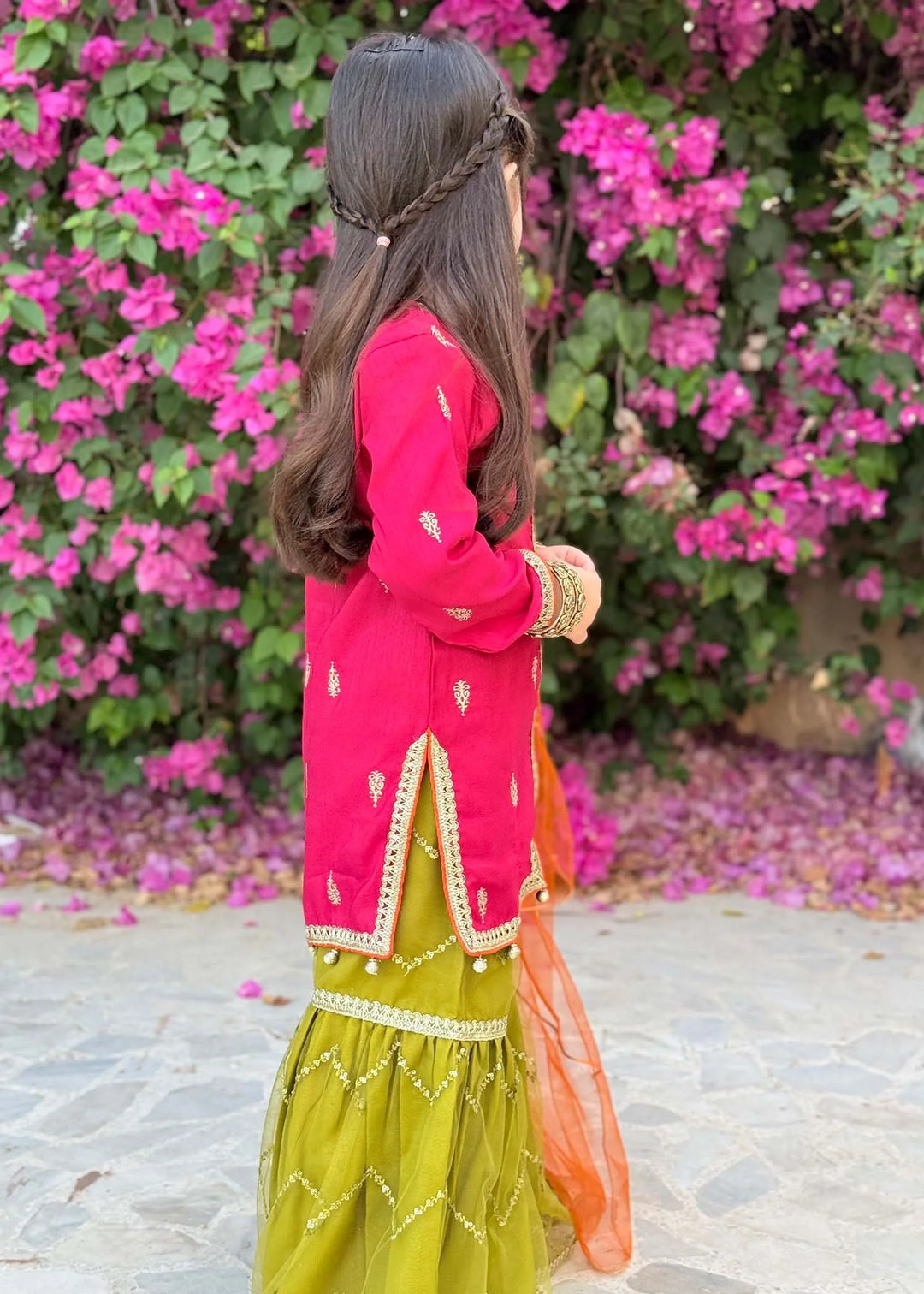 Modest - Rawsilk Embroidered Gharara For Girl -  3 Piece