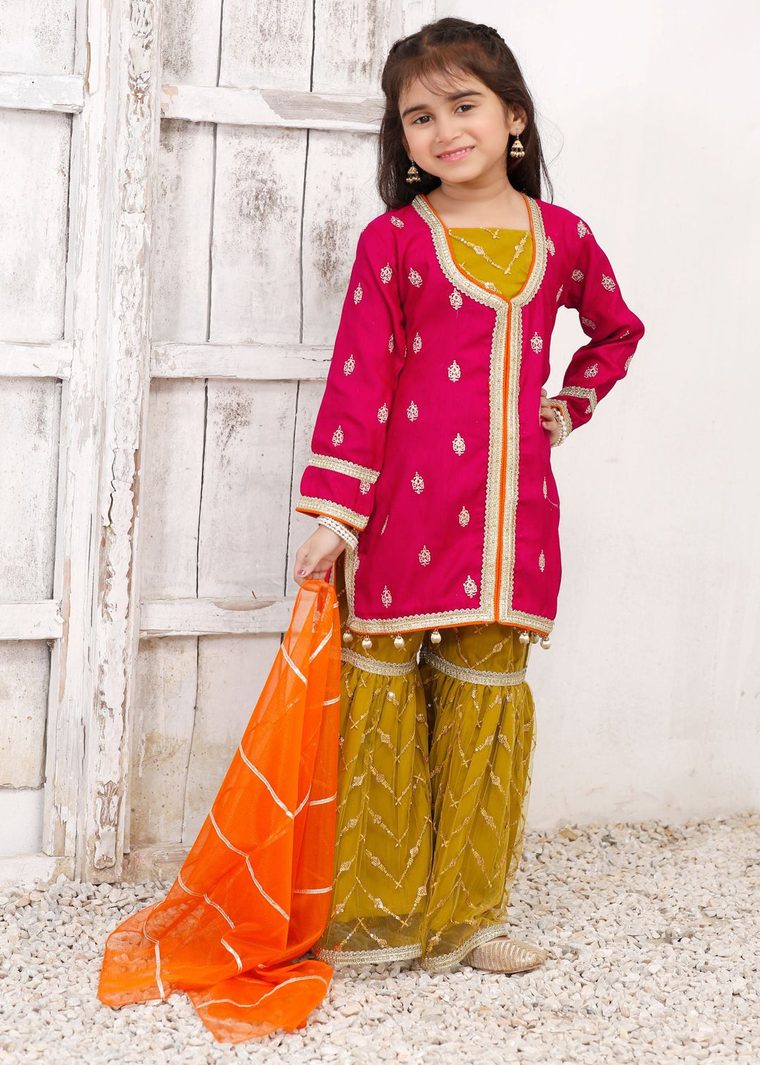 Modest - Rawsilk Embroidered Gharara For Girl -  3 Piece