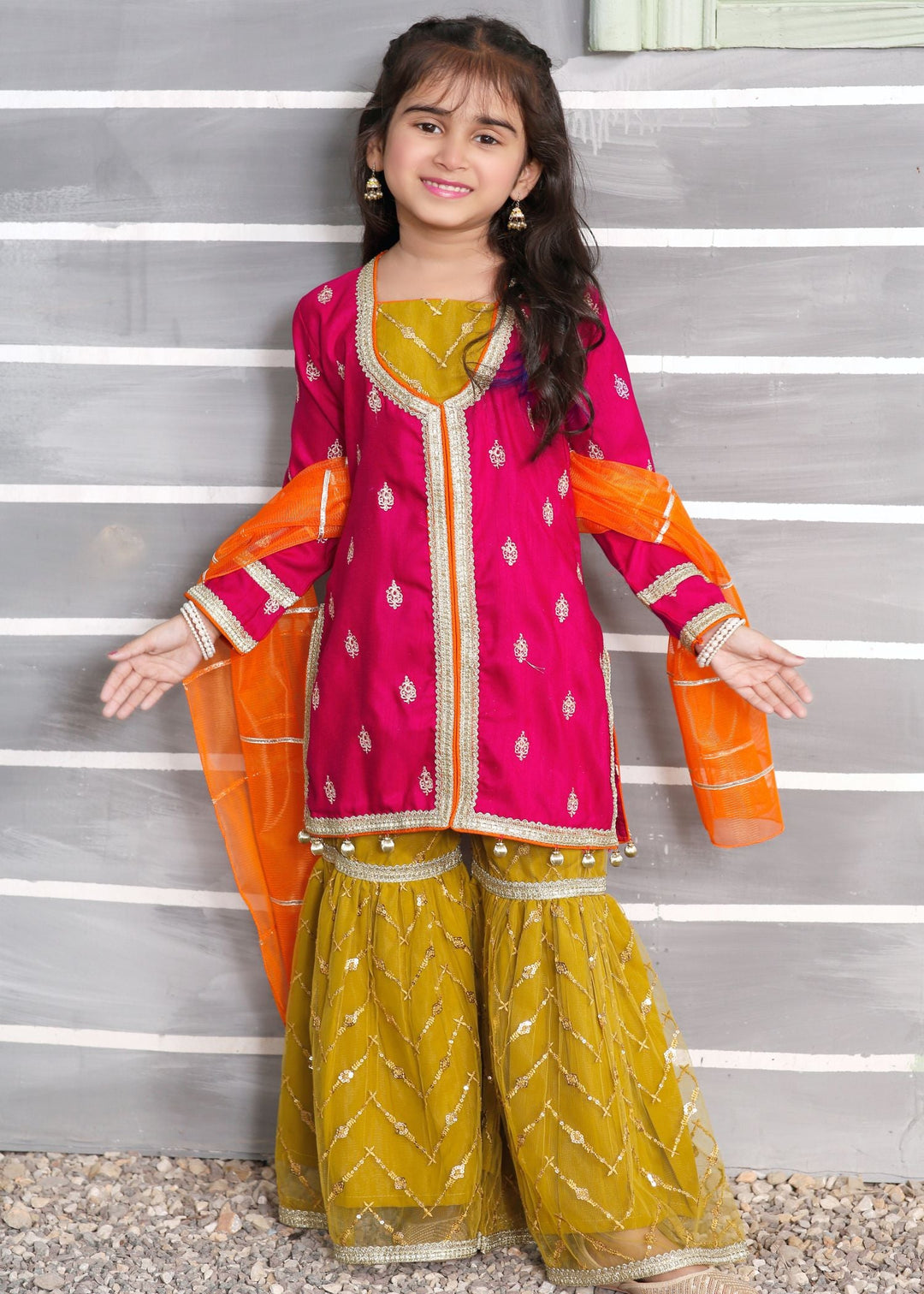 Modest - Rawsilk Embroidered Gharara For Girl -  3 Piece
