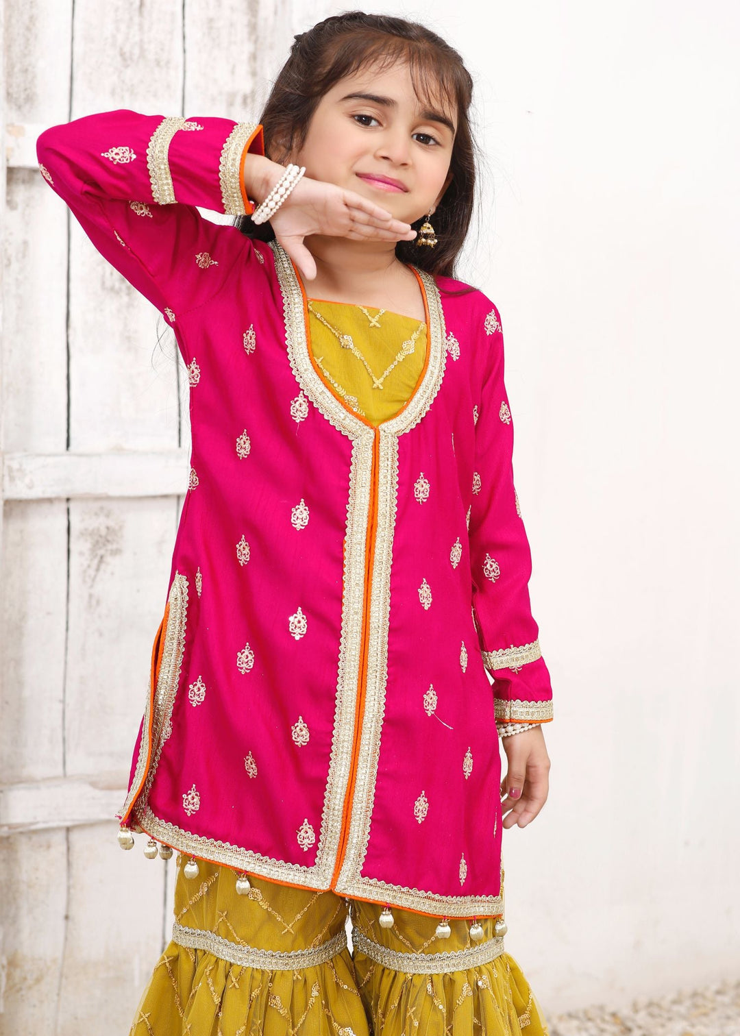 Modest - Rawsilk Embroidered Gharara For Girl -  3 Piece