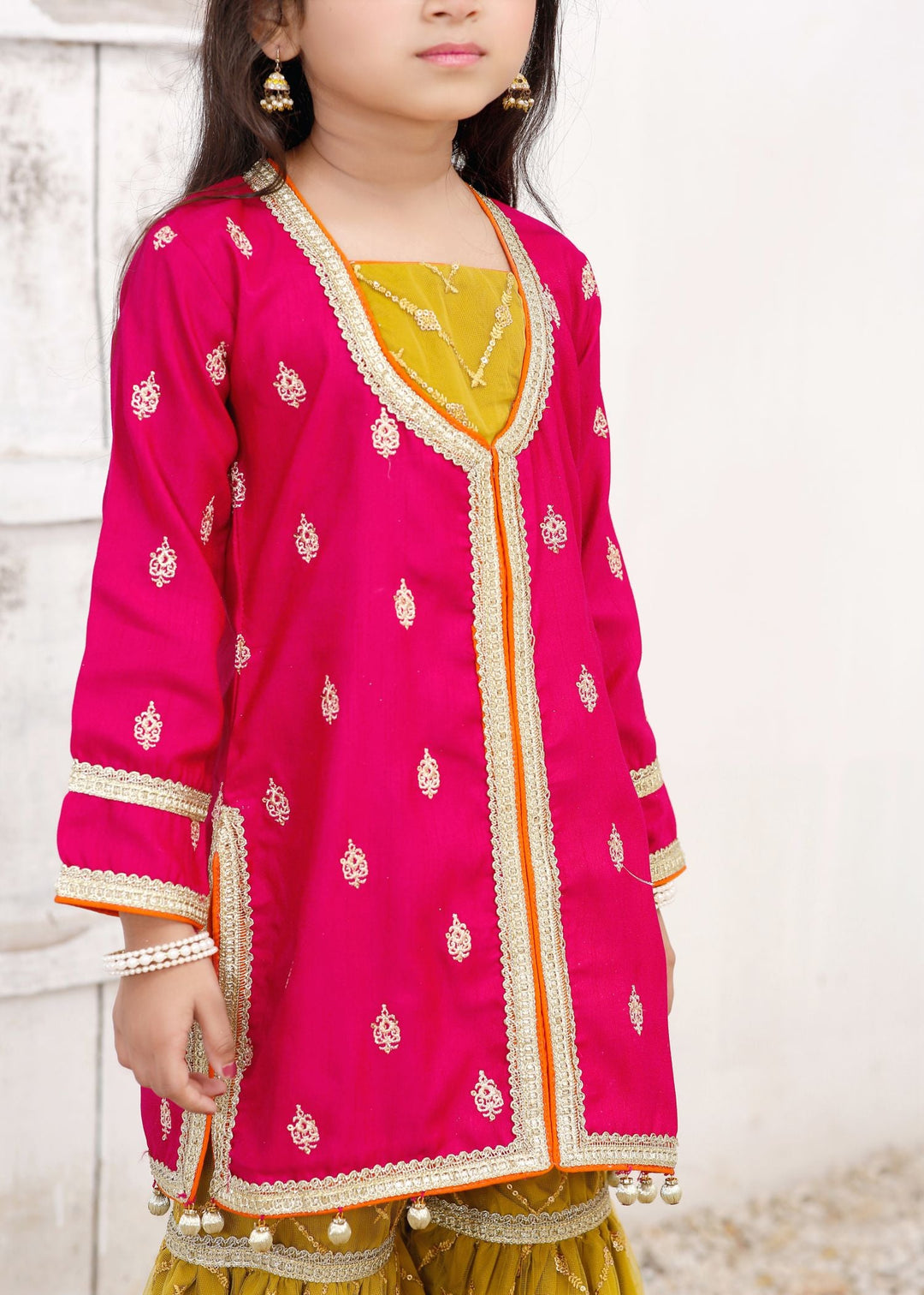 Modest - Rawsilk Embroidered Gharara For Girl -  3 Piece