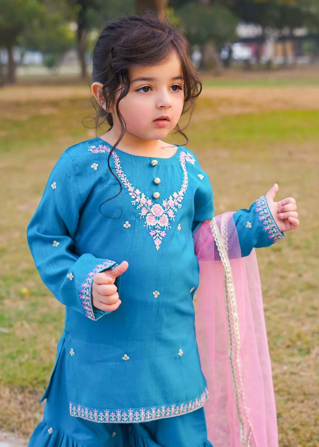 Modest - Rawsilk Embroidered Gharara For Girl -  3 Piece