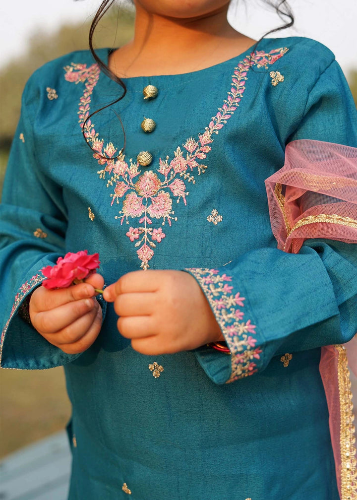 Modest - Rawsilk Embroidered Gharara For Girl -  3 Piece