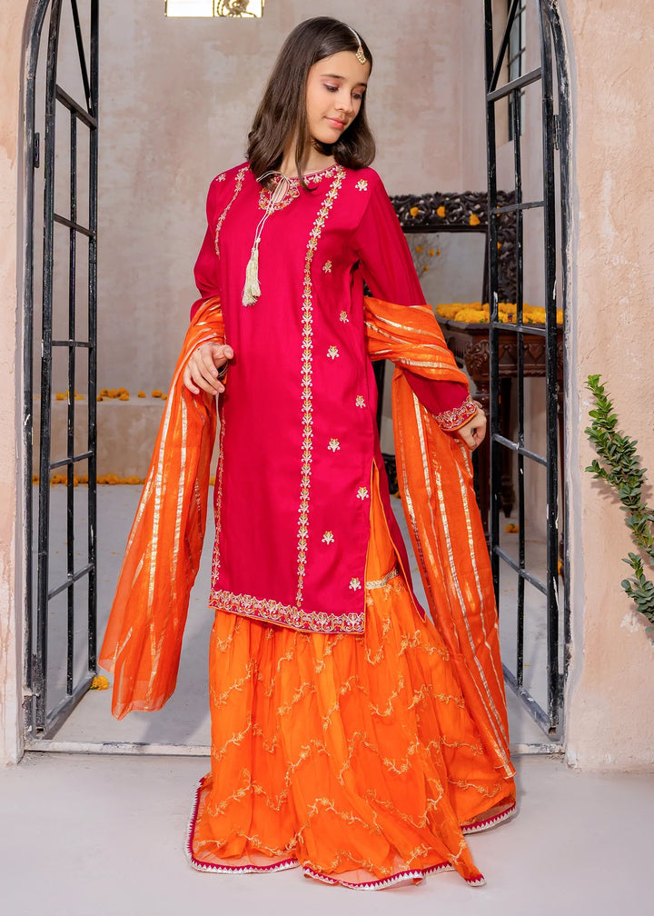 Modest - Rawsilk Gharara For Girl - Pink - 3 Piece
